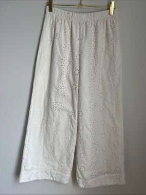 ZSupply | 100% Cotton Off-White Eyelet Wide-Leg Pants #ZP242543S Size M